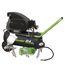 24L Direct Drive Air Compressor 2hp with 4pc Air Accessory Kit