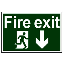 Scan SCA1503 Fire Exit Running Man Arrow Down - PVC Sign 300 x 200mm