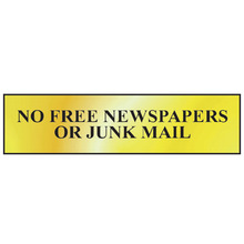 Scan SCA6023 No Free Newspapers Or Junk Mail - Polished Brass Effect 200 x 50mm