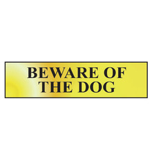 Scan SCA6050 Beware Of The Dog - Polished Brass Effect 200 x 50mm