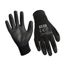 Black PU Coated Gloves - M (Size 8) (12 Pairs)