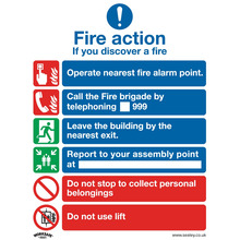 Sealey SS19P10 Worksafe&reg; Fire Action With Lift Safety Sign, Rigid Plastic - Pack of 10