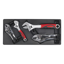 Sealey TBT04 Premier Locking Pliers & Adjustable Wrench Set with Tool Tray 4pc