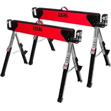 Excel 6288 Steel Sawhorse Heavy Duty Adjustable Legs Twin Pack