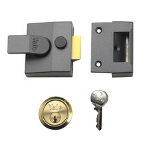 YAL85DMGSC Yale Locks 85 Deadlocking Nightlatch 40mm Backset DMG Finish Satin Chrome Cylinder Box