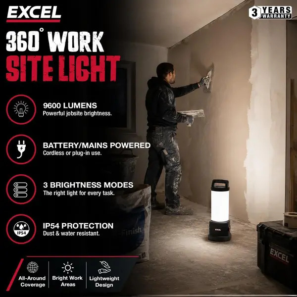 Excel 10729 18V/240V 9600 Lumens Hybrid 360° Site Light