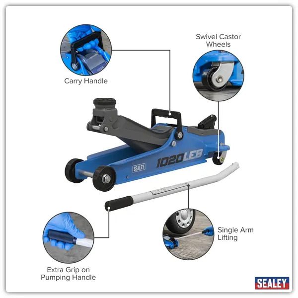 Sealey 1020LEB Low Profile Short Chassis Trolley Jack 2 Tonne - Blue