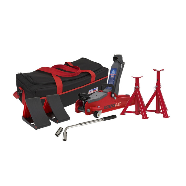 Sealey 1020LEBAGCOMBO Low Entry Short Chassis Trolley Jack & Accessories Bag Combo, 2 Tonne - Red