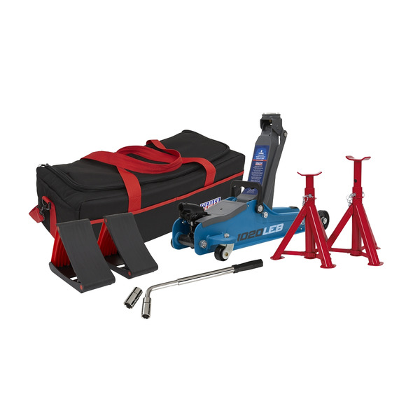 Sealey 1020LEBBAGCOMBO Low Profile Short Chassis Trolley Jack  2 Tonne & Accessories Bag Combo - Blue