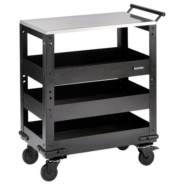 Draper BUNKER® 3 Tier Trolley with Pull Handle and Stainless Steel Worktop, 714mm