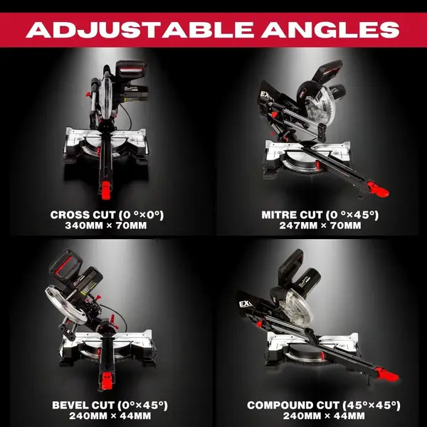 Excel 31708 216mm Sliding Mitre Saw with LED Light & 48T Blade 240V/1700W
