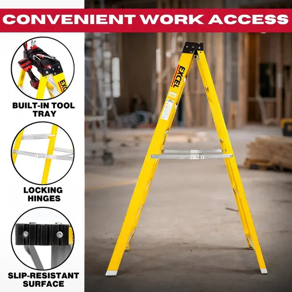 Excel 1657 Electricians Fibreglass Step Ladder 8 Tread 1.91m Heavy Duty
