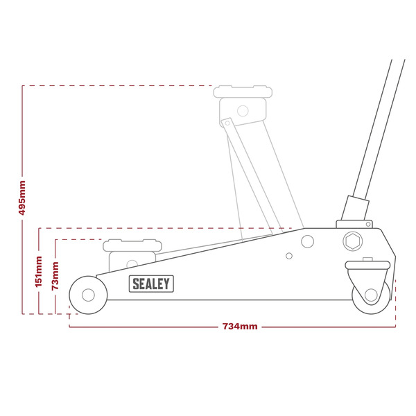 Sealey Low Profile Trolley Jack with Rocket Lift 2.25 Tonne - Red