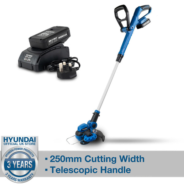 Hyundai 20V 2-in-1 Cordless Grass Trimmer and Lawn Edger 2Ah Battery, 25cm Cut | HY2187