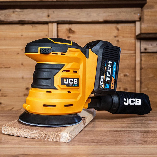 JCB 18V Cordless Orbital Sander 125mm 5'', Li-ion 3.0Ah Battery, 2.4A Fast Charge, Dust Bag | 21-18OS-3CX