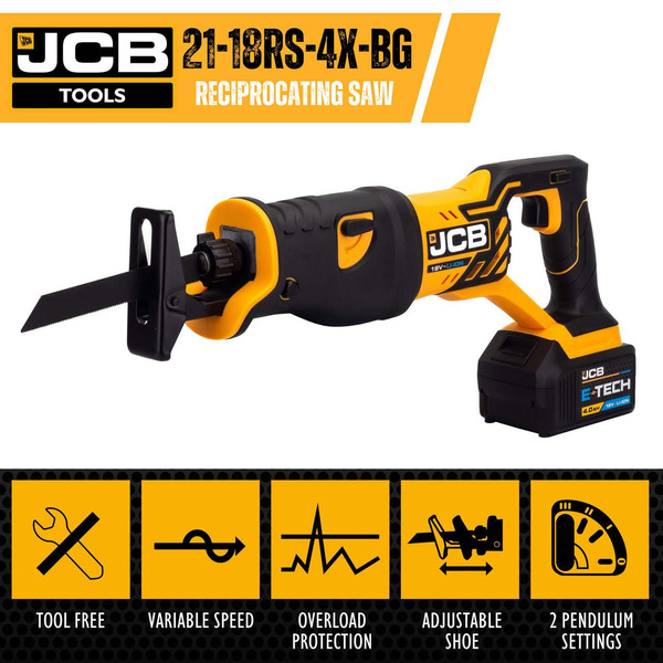 JCB 18V Recip 1x4.0Ah Lithium-Ion Battery and charger in 20 kit bag | 21-18RS-4X-BG