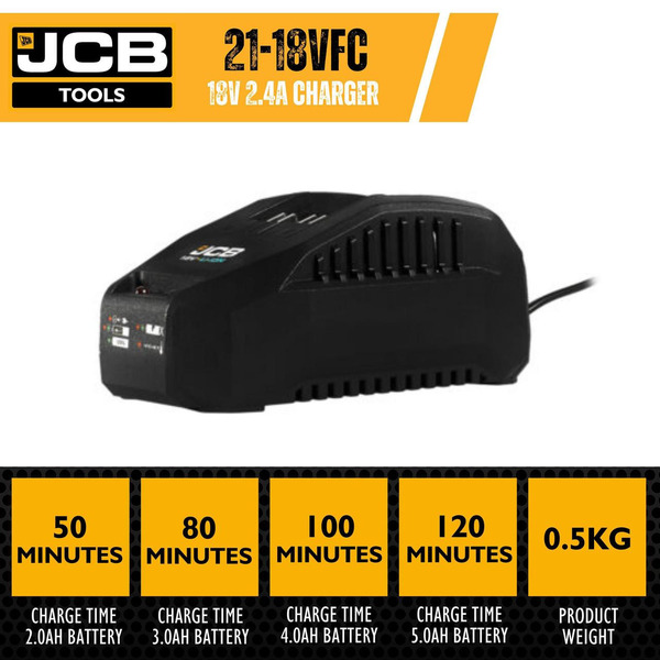 JCB 18V 115mm 4 1/2 Cordless Angle Grinder with 2 x 3.0Ah Li-ion Batteries & 2.4A Fast Charger, M14 Thread | JCB-18AG-3C-V2