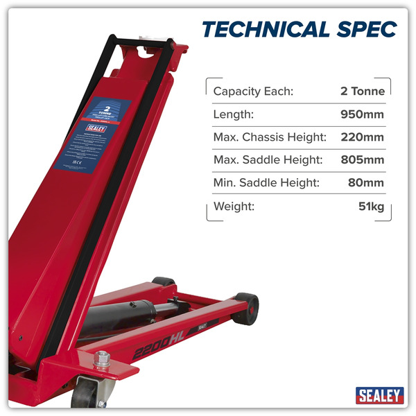 Sealey 2200HL High Lift Low Profile Trolley Jack 2 Tonne