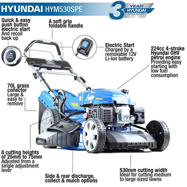 Hyundai HYM530SPE Self-Propelled Petrol Lawn Mower, (rear wheel drive), 21