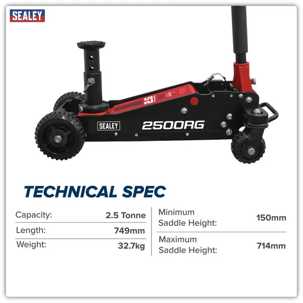 Sealey 2500RG Big Wheel Hybrid Trolley Jack for Off-Road Vehicles, SUVs, Vans & 4x4s with Super Rocket Lift 2.5 Tonne