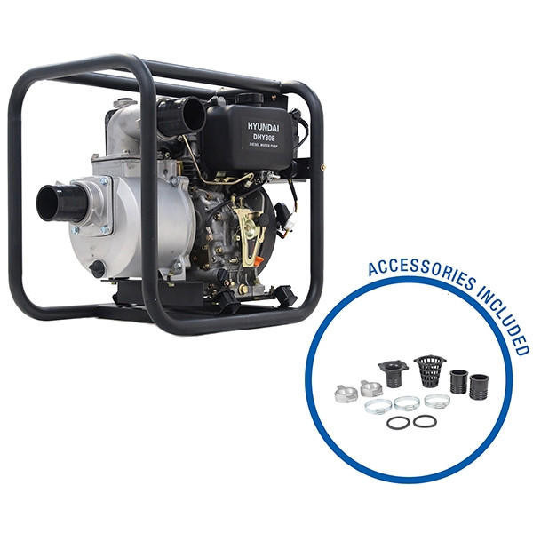 Hyundai 80mm 3 296cc Diesel Clean Water Pump, 25m Head, 6m Lift, 1000L/min Flow Rate | DHY80E