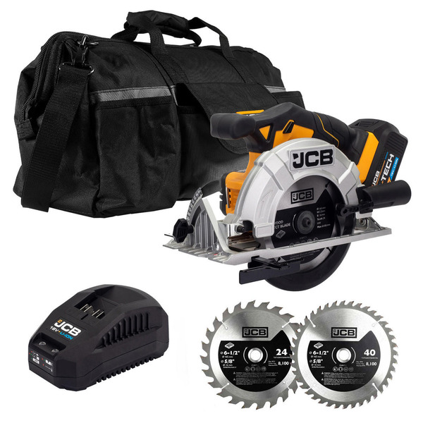 JCB 18V Circular Saw 5.0Ah Lithium-ion battery in 20 Kit Bag with 2pc TCT Saw Blade Set | 21-18CS-5X-PR