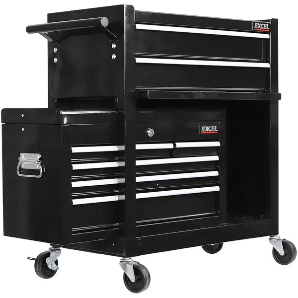 Excel 30697 Roller Tool Chest Cabinet 8 Drawers Storage Toolbox Black