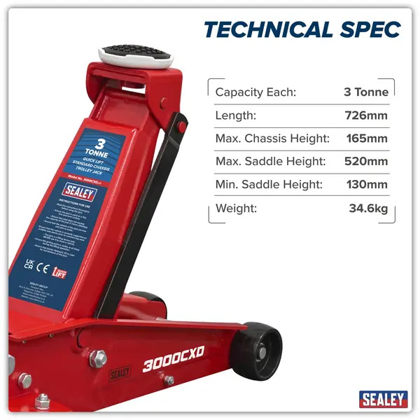 Sealey 3000CXD Quick Lift Standard Chassis Trolley Jack 3 Tonne