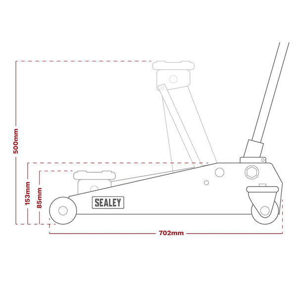 Sealey Low Profile Trolley Jack with Rocket Lift 3 Tonne - Red