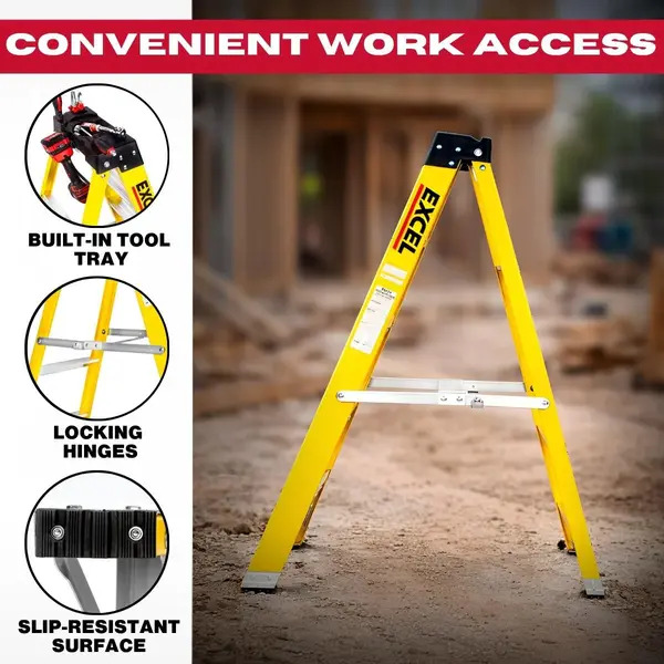 Excel 6414 Electricians Fibreglass Step Ladder 5 Tread 1.2m Heavy Duty