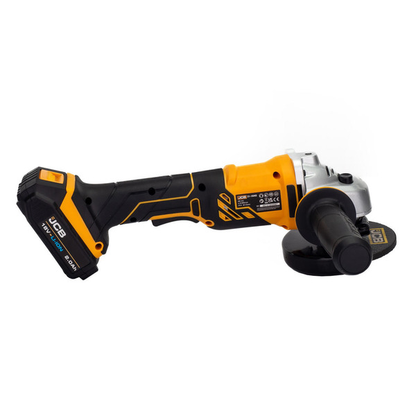 JCB 18V Battery Angle Grinder with 2x 2.0Ah Lithium-ion Battery and 2.4A Charger | JCB-18AG-2-V2