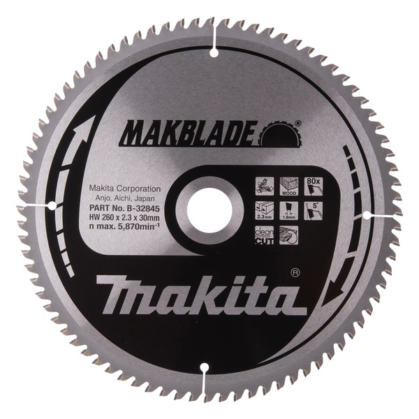Makita B-32845 B-09070 260mm x 30mm x 80T MAKBlade For Stationary Saws