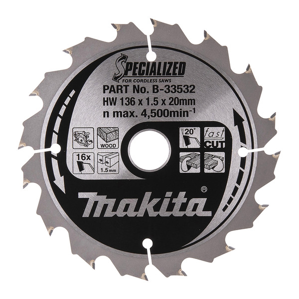 Makita B-33532 136x20mm 16T Specialized Circular Saw Blade B-10643