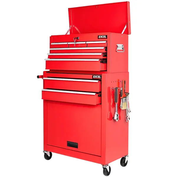 Excel 12955 Roller Tool Chest Cabinet 8 Drawers Storage Toolbox Red