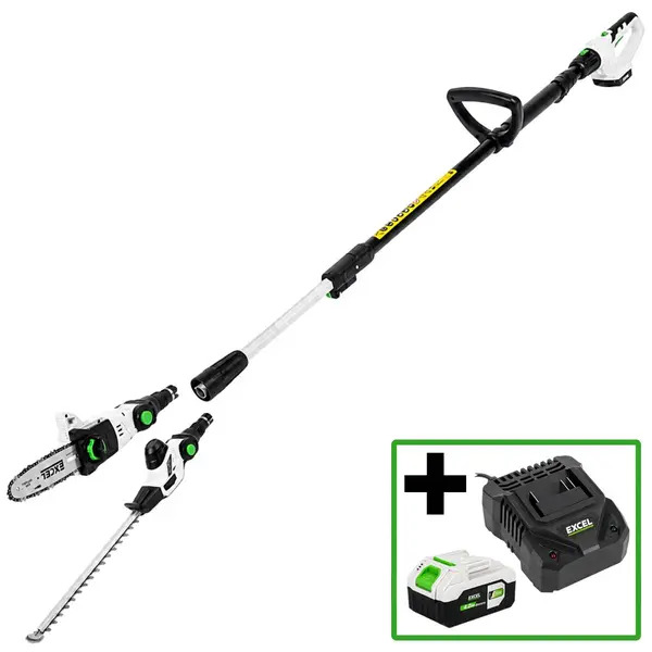 Excel 9755 20V 2-in-1 Pole Hedge Trimmer & Chainsaw with 1 x 4.0Ah Battery, Charger