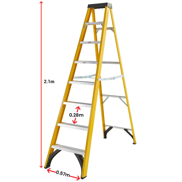 Excel 1657 Electricians Fibreglass Step Ladder 7 Tread 2.1m Heavy Duty