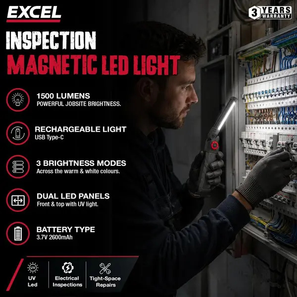 Excel 10949 1500 Lumens LED Rechargeable Inspection Magnetic Light