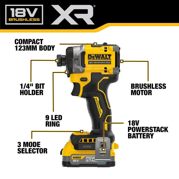 DeWALT DCF860E1T XR BL Impact Driver 18V 1 x 1.7Ah POWERSTACK
