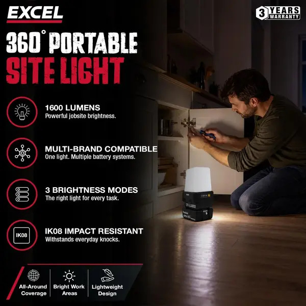 Excel EXL10727 10727 18V 1600 Lumens 360° Portable Site Light Body Only