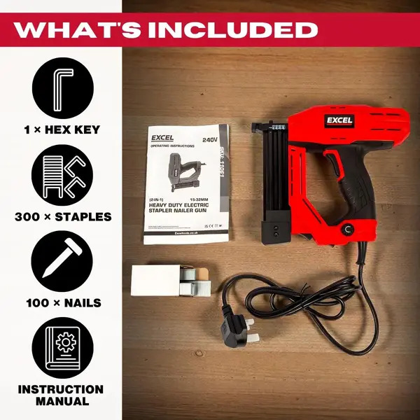 Excel 11061 2-in-1 Electric Stapler Nailer Gun 18G Heavy Duty 240V