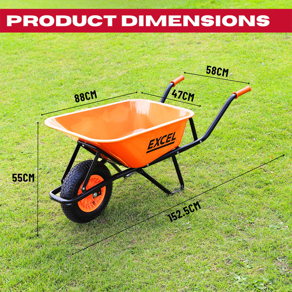 Excel 30808 Heavy Duty 70L Wheelbarrow with Galvanized Steel Tray