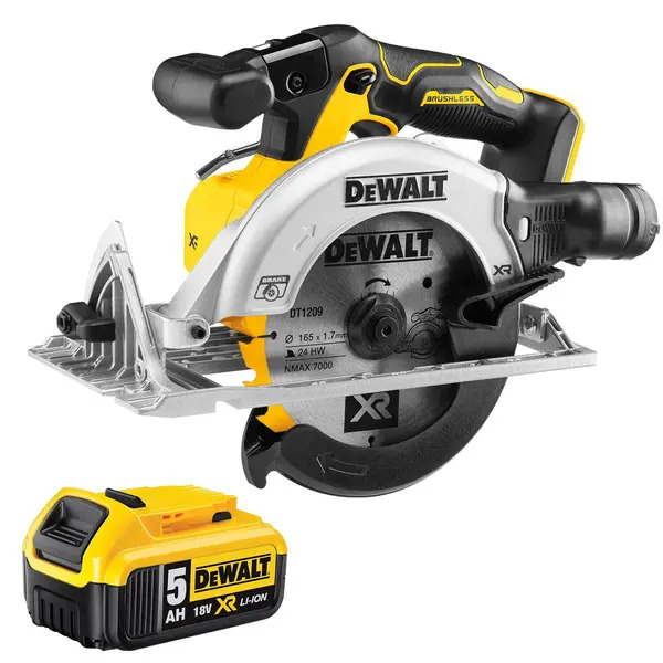 DeWalt DCS565N 18V XR Cordless Brushless 165mm Circular Saw With 1 x 5.0Ah Battery
