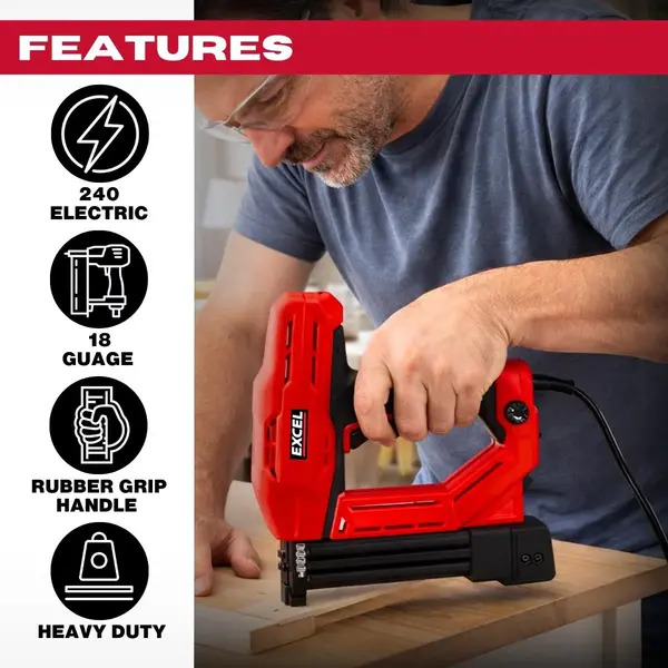 Excel 11061 2-in-1 Electric Stapler Nailer Gun 18G Heavy Duty 240V