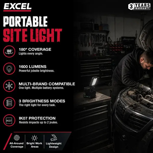 Excel EXL10728 10728 18V 1600 Lumens Portable Site Light Body Only