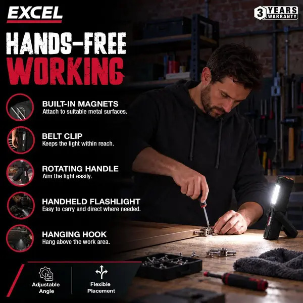 Excel 10947 400 Lumens LED Rechargeable Magnetic Handheld Work Light with Red Laser