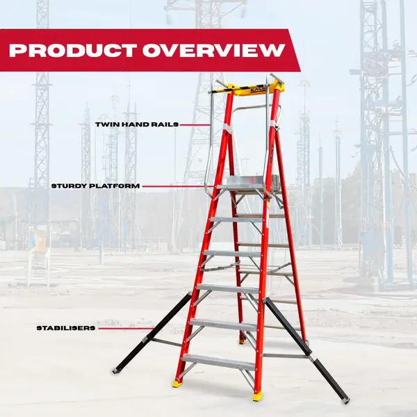 Excel 31134 Electricians Fibreglass Podium Step Ladder 6 Tread 2.61m EN131-7