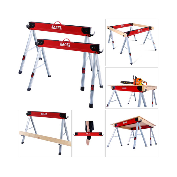Excel 8502 Steel Sawhorse Heavy Duty Twin Pack 1000kg Capacity