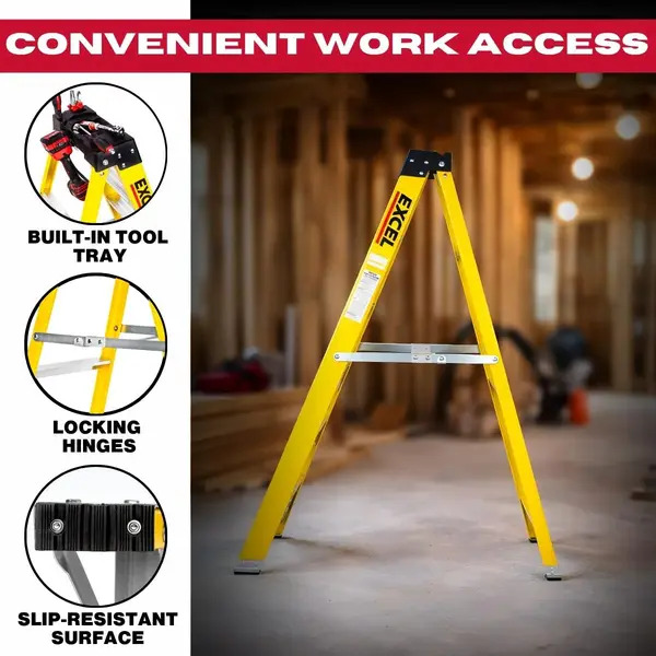 Excel 1656 Electricians Fibreglass Step Ladder 6 Tread 1.44m Heavy Duty