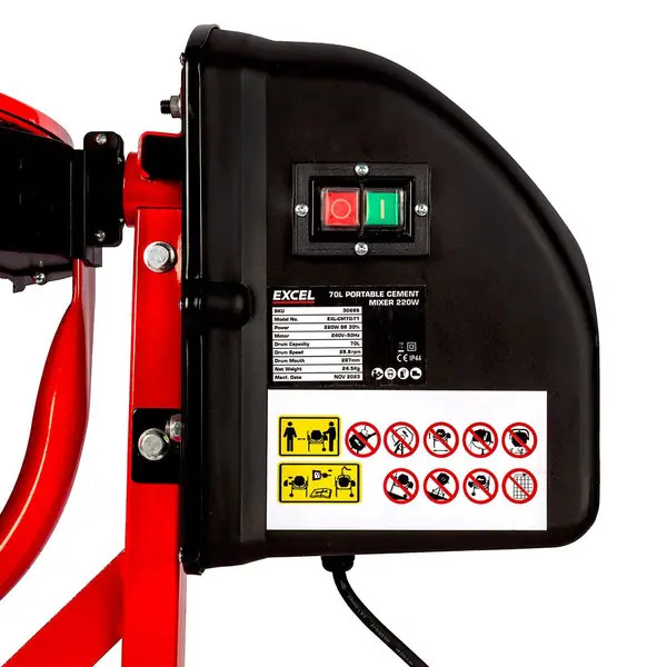 Excel 30688 70L Portable Cement Concrete Mixer 240V/220W with Wheels