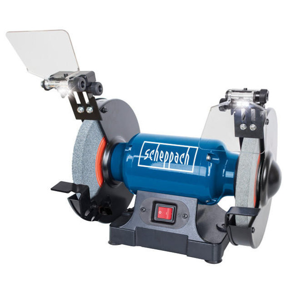 Scheppach 500W 200mm/8 inch electric double end bench grinder with LED lights & eye shields | SM200L